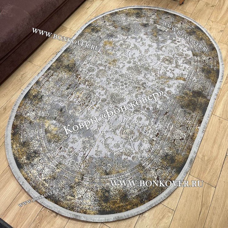 Турецкий ковер для гостиной Дизайн 01 Серый Овал