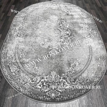 Современный Турецкий Ковер Дизайн 188 Серый с Белым Овал